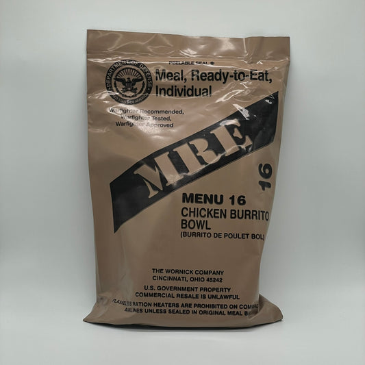 USA MRE Military Meal-Ready-to-Eat ration (Menu 16: Chicken Burrito Bowl)