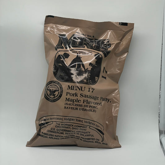 USA MRE Military Meal-Ready-to-Eat ration (Menu 17: Pork Sausage Patty - Maple Flavored)