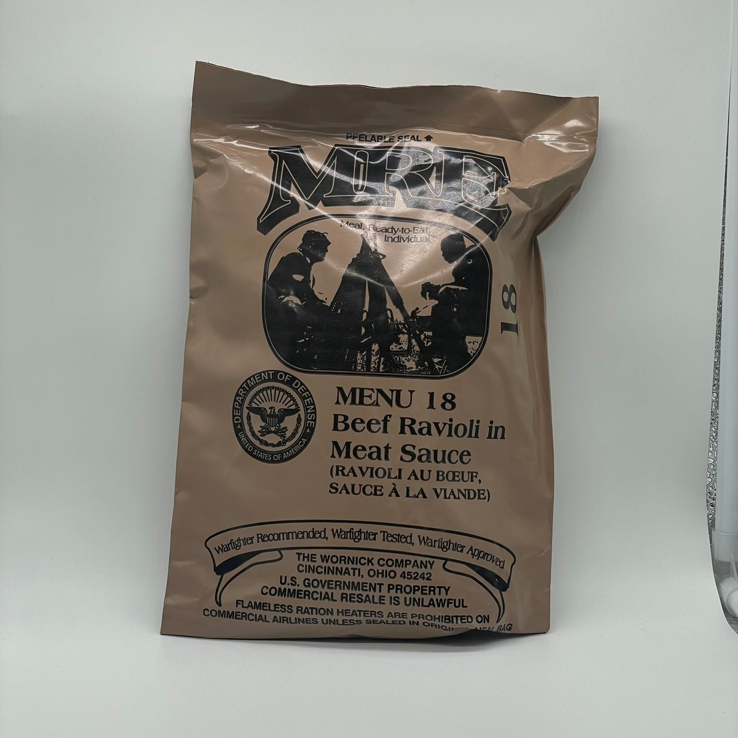 USA MRE Military Meal-Ready-to-Eat ration (Menu 18: Beef Ravioli in Meat Sauce)