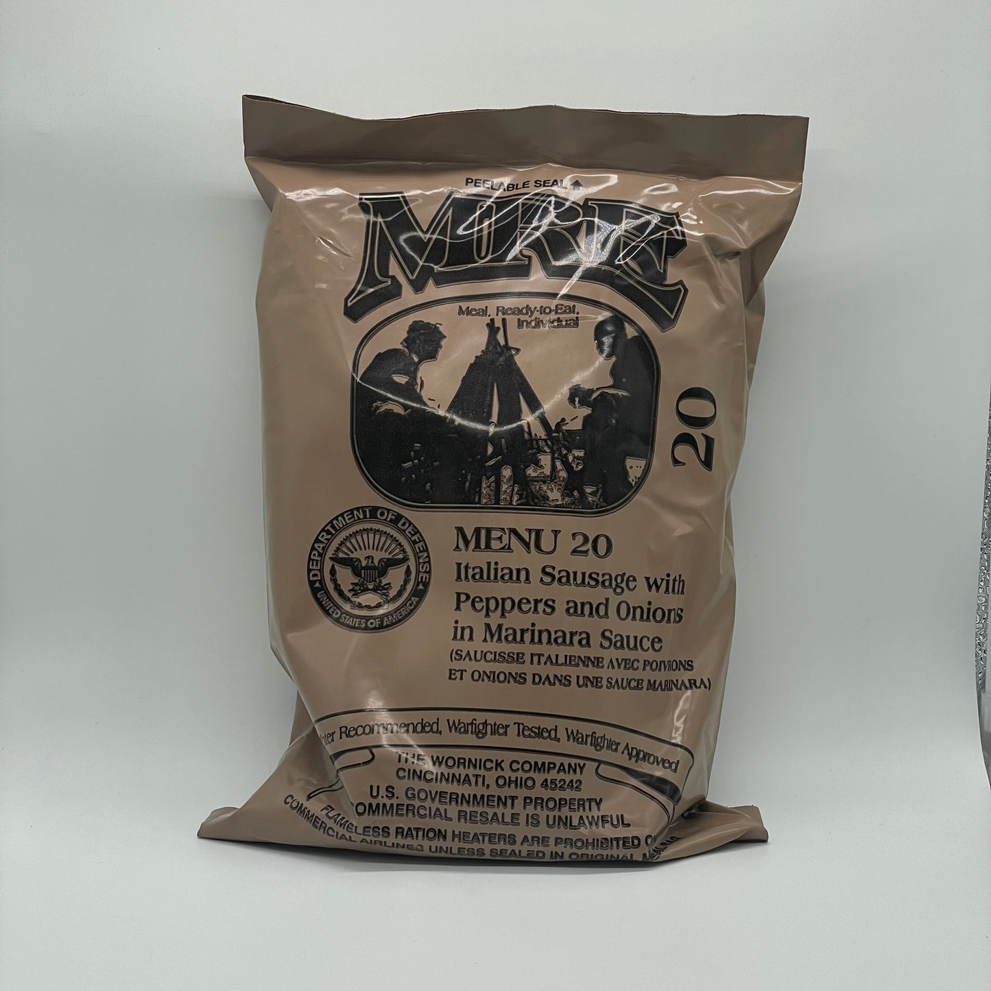 USA MRE Military Meal-Ready-to-Eat ration (Menu 20: Italian Sausage with Peppers and Onions)