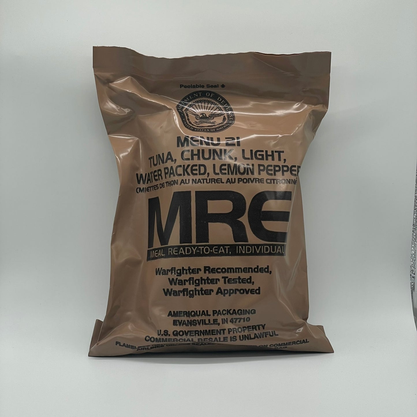 USA MRE Military Meal-Ready-to-Eat ration (Menu 21: Tuna Chunk, Light, Water Packed, Lemon Pepper)